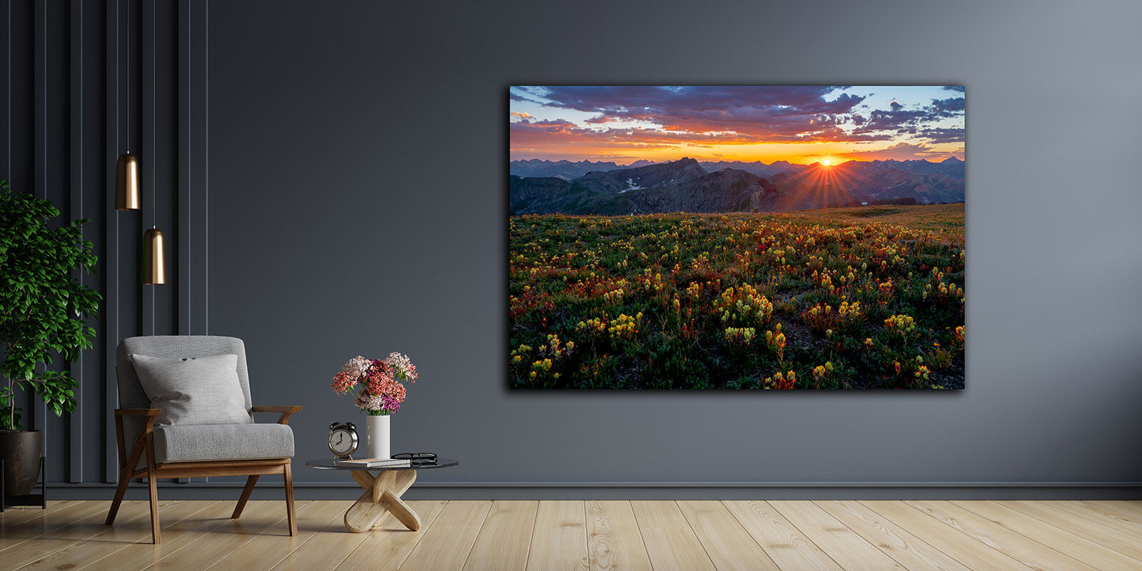 Art Prints Shop 9 Art Prints Shop -Art Prints Shop Grey Living Room With Mountain Wall Art Wildflowers